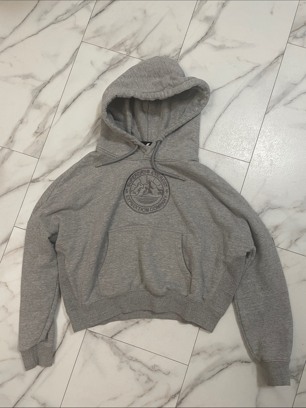 Superdry Gray Cropped Hoodie with Embroidered Logo